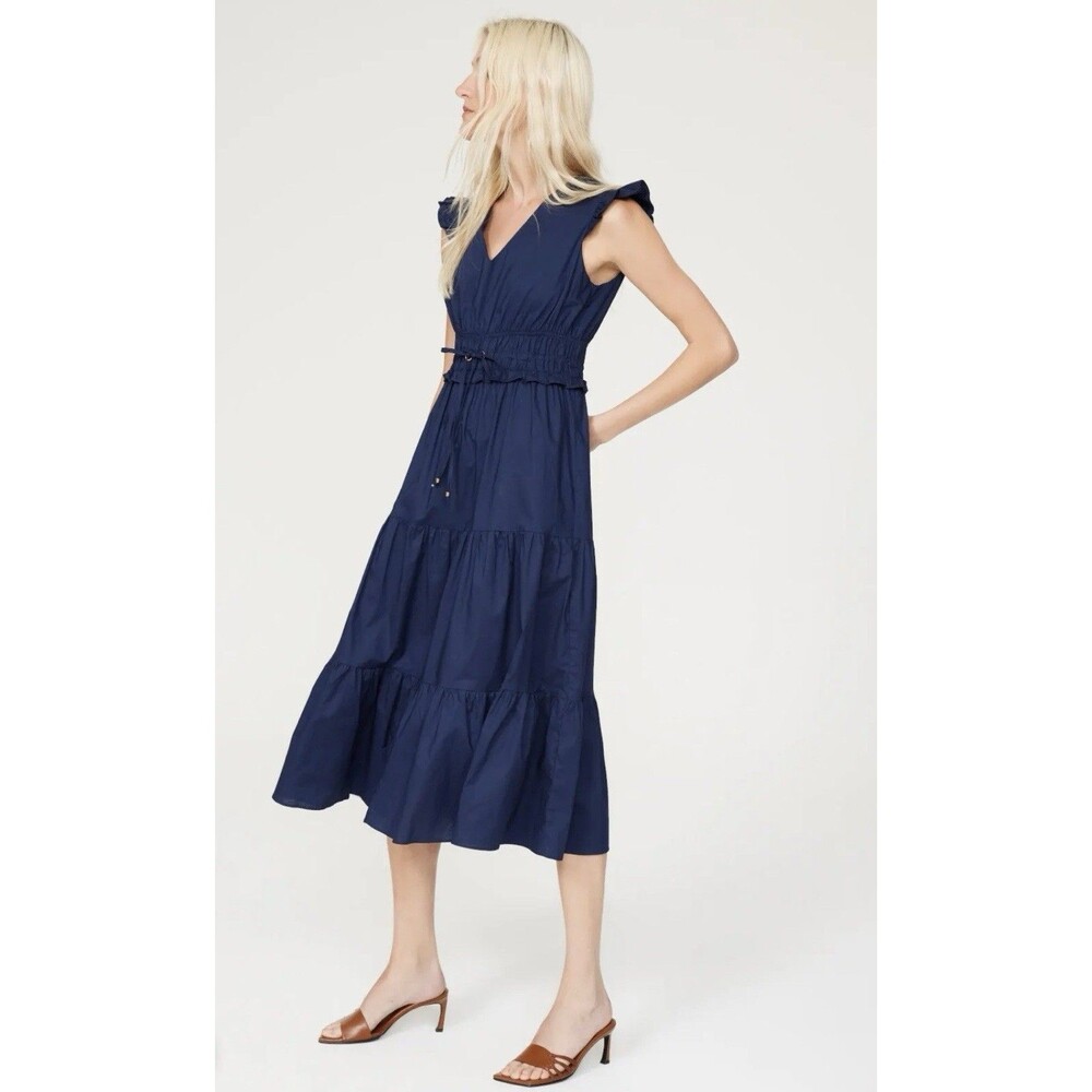 This navy blue Area Stars ruffle sleeve Smocked Waist Tiered Dress Size M